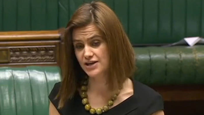 A video grab taken from footage broadcast by the UK parliamentary recording unit (PRU) on June 16, 2016 Labour party member of parliament Jo Cox speaks during a session in the House of Commons in central London on March 21, 2016.