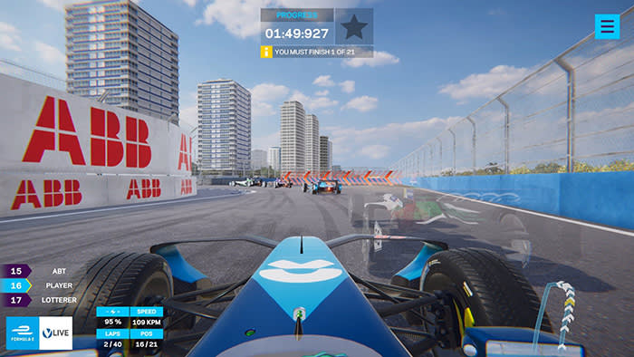 A screenshot of the live ghost racing app showing Formula E cars in action - work in progress