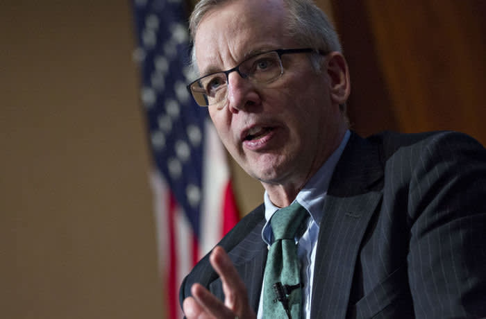 William Dudley, president and chief executive officer of the Federal Reserve Bank of New York, speaks during a discussion at the U.S. Chamber of Commerce in Washington, D.C., U.S., on Monday, March 26, 2018. Dudley said Wall Street should force banks to share the pain of regulatory penalties by docking executives' pay, a move that would help discourage bad behavior. Photographer: Andrew Harrer/Bloomberg