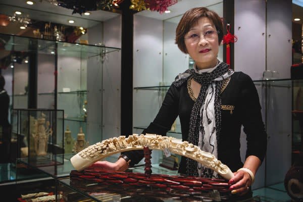 An ivory tusk on sale in a licensed showroom in Shanghai for about £25,000
