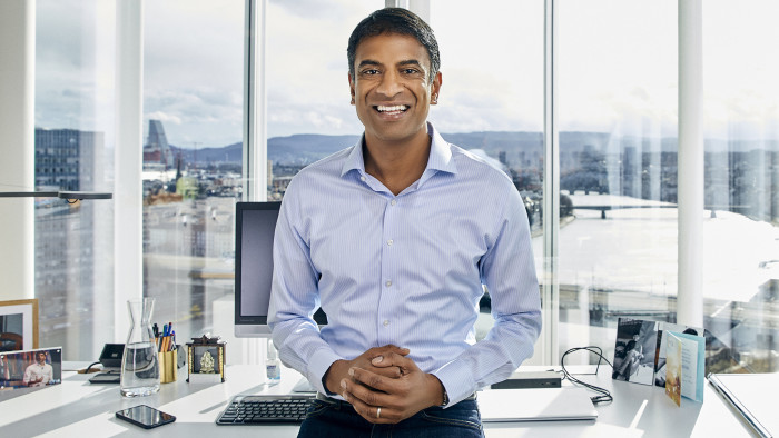 Vasant Narasimhan, Chief Executive Officer of Novartis, at the headquarters of the pharmaceutical company in Basel, Switzerland. Photography by Lucia Hunziker, 28 January 2020