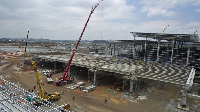 View of the construction site of the new passenger terminal at Sao Paulo International Airport, in Guarulhos, Brazil on November 8 2013. AFP PHOTO / Nelson ALMEIDA (Photo credit should read NELSON ALMEIDA/AFP/Getty Images)