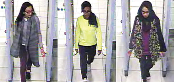 CCTV pictures from February last year of three teenagers from east London who left Britain to join Isis