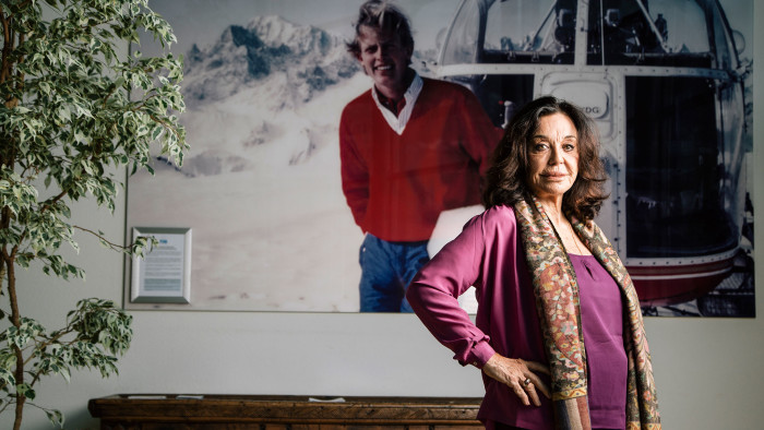 Albina du Boisrouvray in Sion, Switzerland, in front of a picture of her son François-Xavier, who died in a helicopter crash