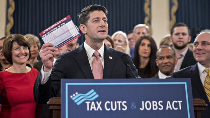 US House Speaker Paul Ryan, a Republican from Wisconsin, speaks during a news conference on tax reform