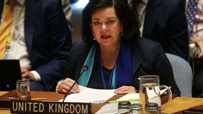 NEW YORK, NY - SEPTEMBER 06:  Britain's United Nation's (U.N.) ambassador Karen Pierce speaks at a U.N. Security Council meeting to officially announce the latest findings behind the poisoning of Russian ex-spy Sergei Skripal and his daughter last March on September 6, 2018 in New York City. The UK has named two men whom are believed to be from Russia's military intelligence service, the GRU, as the main suspects in the poisoning. Prime Minister Theresa May announced yesterday that the suspects had entered the UK on Russian passports using the names Alexander Petrov and Ruslan Boshirov. Russia has denied all evidence that it had anything to do with the poisoning.  (Photo by Spencer Platt/Getty Images)