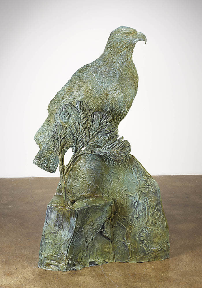Kiki Smith, Eagle in the Pines, 2017, bronze with patina, 58" x 21-5/16" x 34-1/4" (147.3 cm x 54.2 cm x 87 cm), Edition 1 of 3, Edition of 3 + 1 AP, SCULPTURE, No. 68952.01 Format of original photography: digital