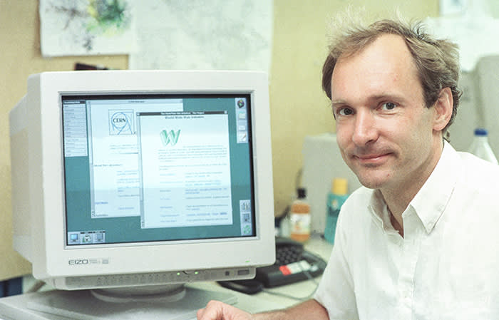 Sir Tim Berners-Lee at Cern, where he developed an online information space that would become the world wide web