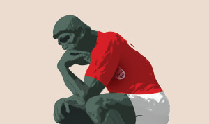 Illustration by Luis Grañena of 'The Thinker' dressed in a football uniform