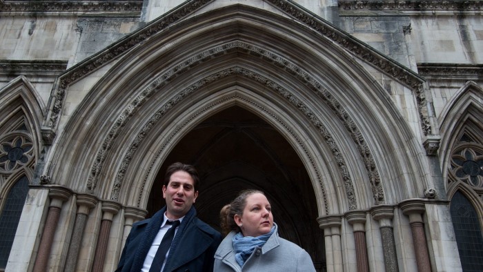 LONDON, ENGLAND - JANUARY 29: Charles Keidan and Rebecca Steinfeld depart the High Court on January 29, 2016 in London, England. The couple were told they were not allowed to enter into a civil partnership as they were a heterosexual couple, after mounting a legal challenge claiming the law was discriminating against them. (Photo by Ben Pruchnie/Getty Images)