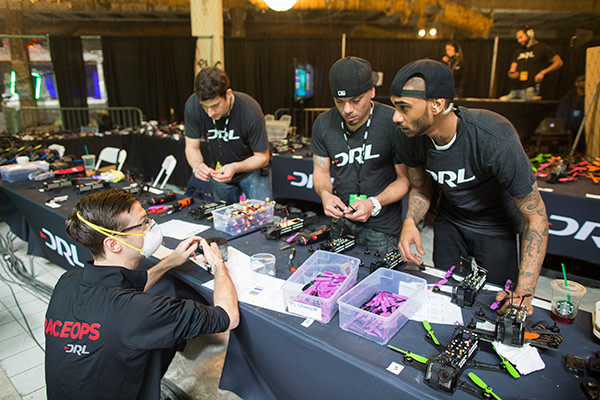 Drone Racing League race, Level 2. A commercial drone racing competition in which drone pilots operate and race high performance drones
