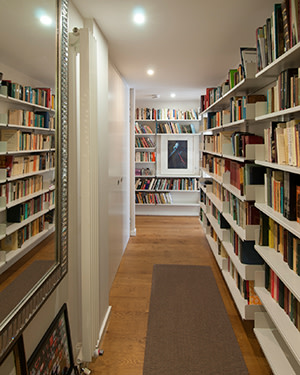 Entrance hall and bookshelves