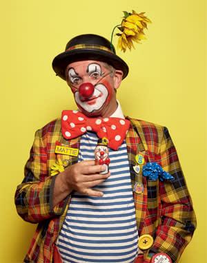 Matthew Faint with his 'clown egg', which acts as a copyright of his individual make-up style