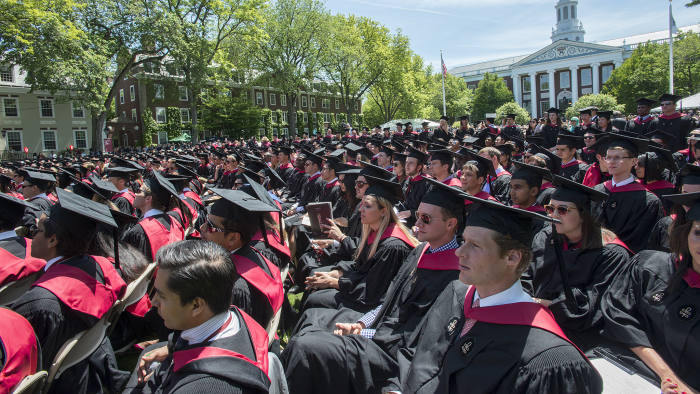 Commencement ceremonies at the Harvard Business School campus in front of Baker Library, in Boston, MA on May 29, 2014. (Photo by Rick Friedman/rickfriedman.com/Corbis via Getty Images)