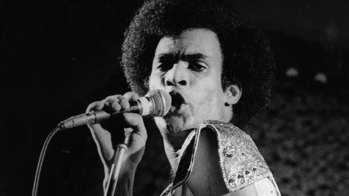 18th December 1978: Bobby Farrell, lead singer of pop group Boney M in concert at the Hammersmith Odeon in London. (Photo by Gary Merrin/Keystone/Getty Images)