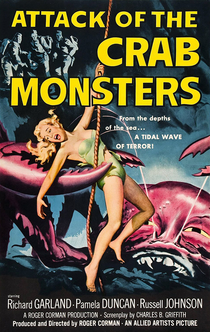 E1GHYE Attack of the Crab Monsters starring Richard Garland, Pamela Duncan and Russell Johnson a 1957 American black-and-white fiction film.