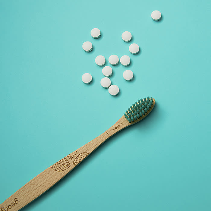 A Georganics toothbrush with a biodegradable wooden handle plus Denttabs toothpaste tablets; the ‘Blue Planet II’ effect has energised consumers but corporations warn that replacing plastic will be challenging