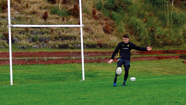 Fly-half Beauden Barrett practises his kicking