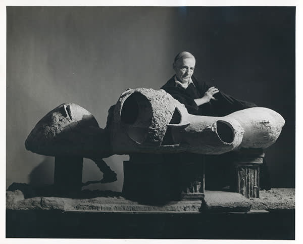 Frederick Kiesler with the model for his Endless House in New York, 1959