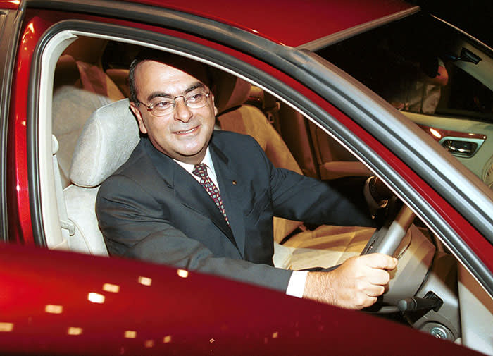 377266 04: Nissan Motor Co. President Carlos Ghosn sits in the new Bluebird Sylphy August 30, 2000 at a news conference in Tokyo, Japan. Nissan said it has no plans to change its ties with Firestone after its tire recall, adding it was not clear how much responsibility for the problems rested solely with the tire maker. (Photo by Koichi Kamoshida/Liaison)