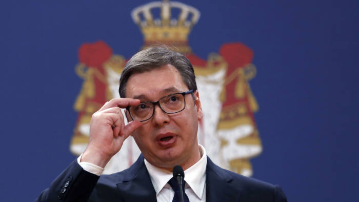 Serbian President Aleksandar Vucic speaks during a press conference in Belgrade, Serbia, Sunday, March 15, 2020. Vucic has declared a state of emergency in the country over the outbreak of the coronavirus. Only for most people, the new coronavirus causes only mild or moderate symptoms, such as fever and cough. For some, especially older adults and people with existing health problems, it can cause more severe illness, including pneumonia. (AP Photo/Darko Vojinovic)