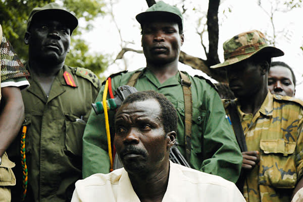 Joseph Kony prepares to take questions from journalists at his first press conference on August 1, 2006, Southern Sudan