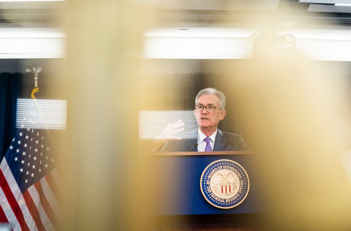 Mandatory Credit: Photo by JIM LO SCALZO/EPA-EFE/Shutterstock (10351517h) Federal Reserve Chairman Jerome Powell announces the Fed's decision to cut interest rates a quarter percent at a news conference following a Federal Open Market Committee meeting in Washington, DC, USA, 31 July 2019. The United States Federal Reserve lowered the key interest rate quarter a point for the first time since the 2008 financial crisis. Federal Reserve Chair Powell announces quarter percent cut on interest rates, Washington, USA - 31 Jul 2019