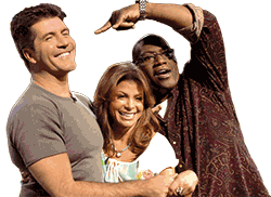 Global fame. Simon Cowell on 'American Idol' (season four, 2005) with Paula Abdul and Randy Jackson