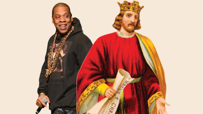 picture of Jay-Z and colour illustration of King John of England