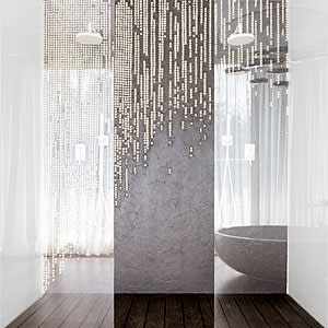 Pearl-beaded shower curtain by Romanian artist Mihaela Damian