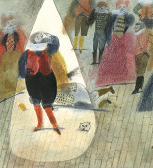Illustration of an actor on stage by Laura Carlin