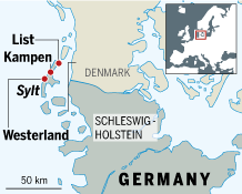 Map showing Sylt in Schleswig-Holstein, Germany