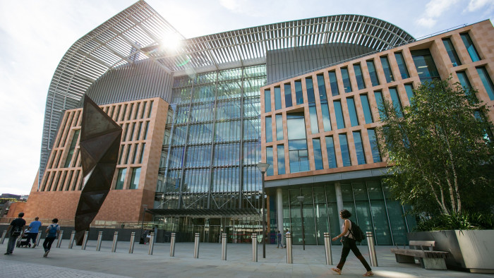A general view outside the new Francis Crick Institute building in central London on September 1, 2016. The first scientists have moved into the new £650 million Francis Crick Institute building in London and are starting work in their purpose-built labs. Next to St Pancras station and the British Library, the Crick will be the biggest biomedical research institute under one roof in Europe. / AFP PHOTO / DANIEL LEAL-OLIVASDANIEL LEAL-OLIVAS/AFP/Getty Images