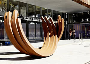Sculpture by Bernar Venet outside the Sydney art fair