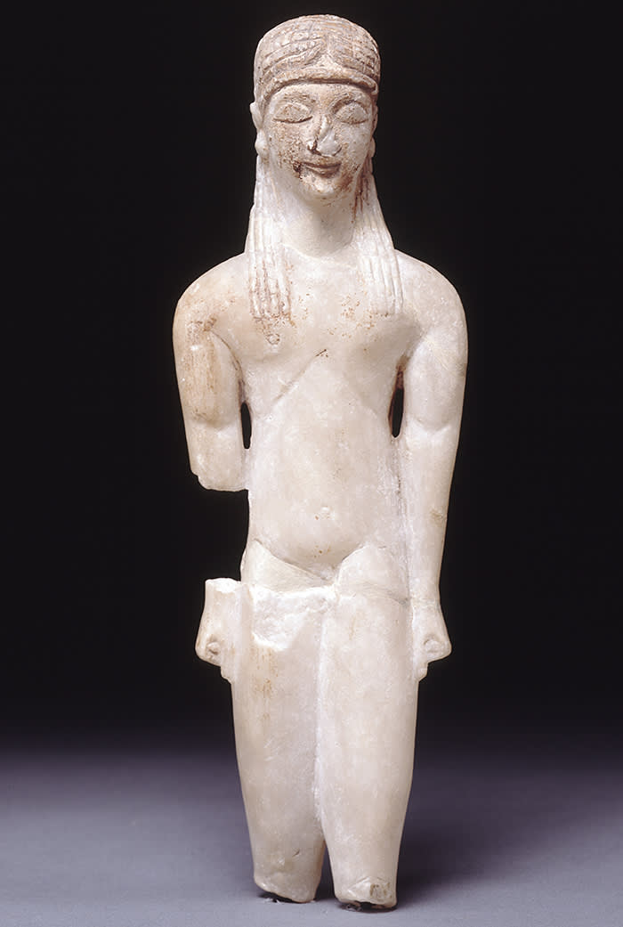 Alabaster Kouros, Naukratis. Greek made in Cyprus about 580 - 570 BC found within the Sanctuary of Aphrodite, Naukratis, Egypt