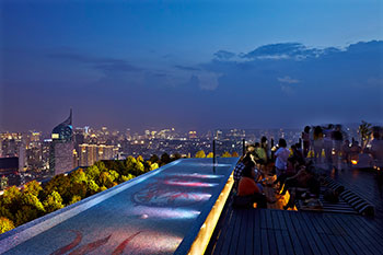 The Skye Bar at dusk, where wealthy young Jakartans enjoy a drink and great views
