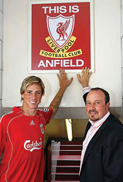 Fernando Torres with former Liverpool manager Rafael Benitez