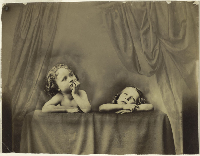 Oscar Gustaf Rejlander British, born in Sweden, 1813–1875 Non Angeli sed Angli (Not Angels but Anglos), after Raphael's Sistine Madonna, c. 1854–1856 Albumen silver print Image: 20.5 x 26.3 cm (8 1/16 in.) x 10 3/8.) in.) Princeton University Art Museum.  Museum purchase, David H. McAlpin, year 1920, find EX. 2019.5.91