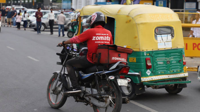 A Zomato delivery boy moves through New Delhi India on 21 September 2019 (Photo by Nasir Kachroo/NurPhoto) | No third party sales.