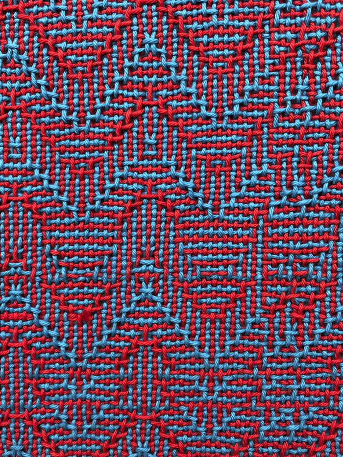 Detail of large-scale hand-woven cotton yarn and acrylic shadow weave artwork by Heather Cook, starting at $ 8,000 (heathercook.com)