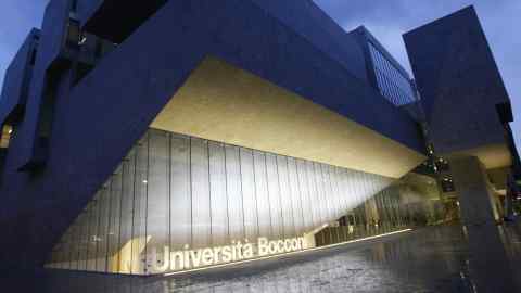 An external view of the new Bocconi University building in downtown Milan Italy, Thursday, Oct. 30, 2008. The new building at the Bocconi University, Milan, designed by Irish practice Grafton Architects, was named the first World Building of the Year at the inaugural World Architecture Festival Awards 2008, in Barcelona, Spain. (AP Photo/Luca Bruno)