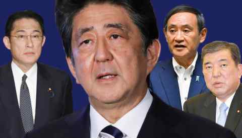 From left, former Foreign Minister Kishida, Prime Minister Abe, cabinet secretary Suga, fomer defense minister Ishiba.