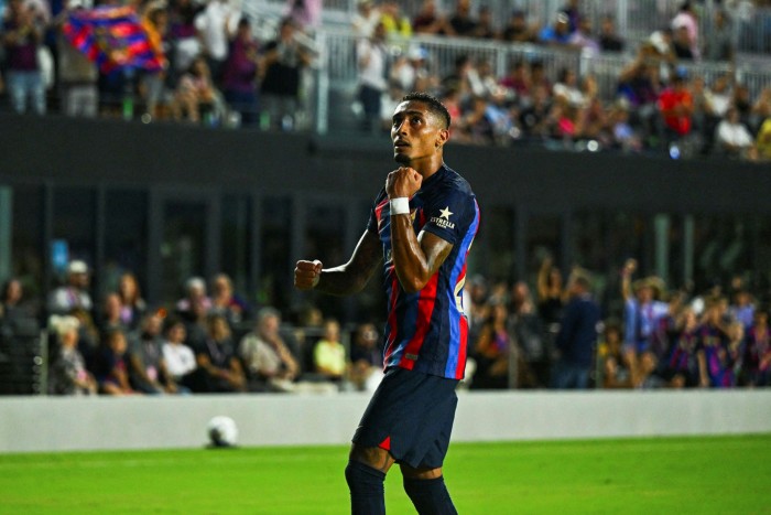 Raphinha during a friendly between Inter Miami and FC Barcelona