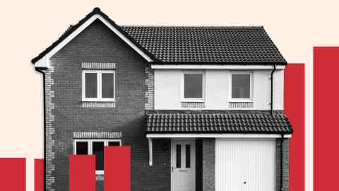 Image of a standalone house with red bar graph lines across the front of it