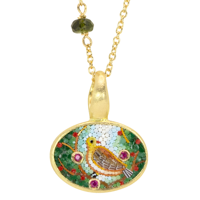 Kojis gold, ruby ​​and micro-mosaic bird pendant, £4,950