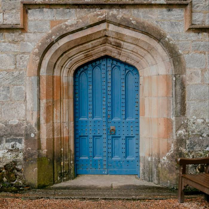 The blue door of a church