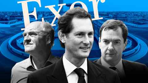 Een montage van de beelden van James Anderson, John Elkann en George Osborne