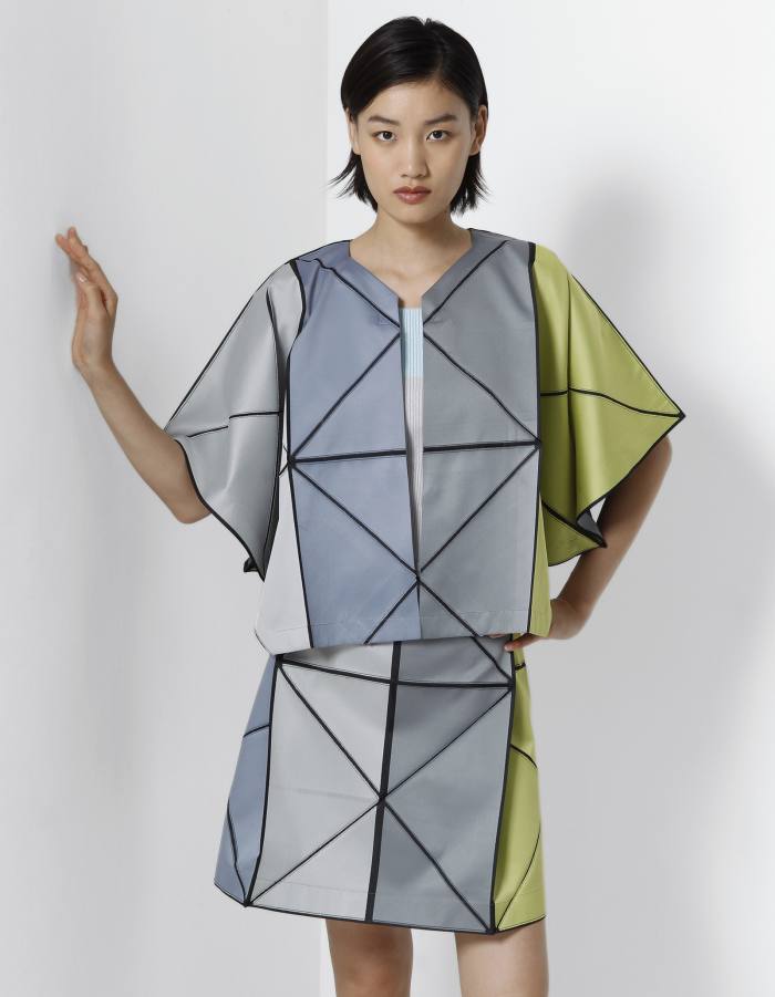 132 5 Issey Miyake Grid cardigan, £645, Grid skirt, £425, and knit top, £190