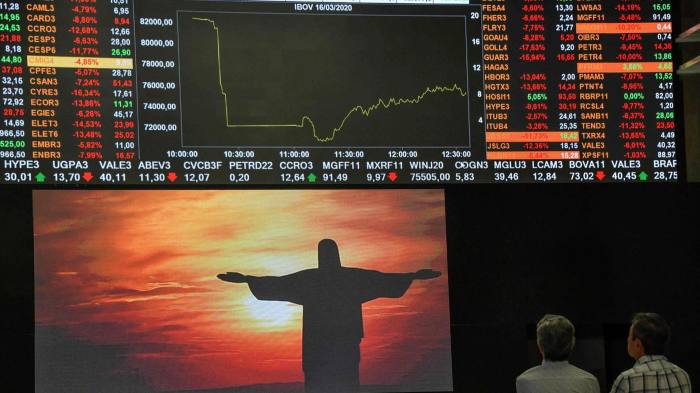 Electronic board at Sao Paulo’s stock exchange