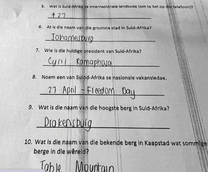 Questions from the Ryanair test for South African passengers
